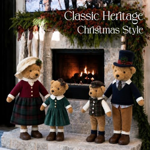 Christmas Decorations - Plush Bear Family Set of 4 - Indoor Home Decor