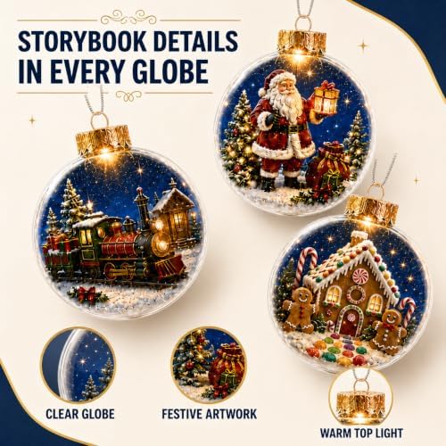 9 Pack Lighted Christmas Ball Ornaments with Flat Acrylic Inserts