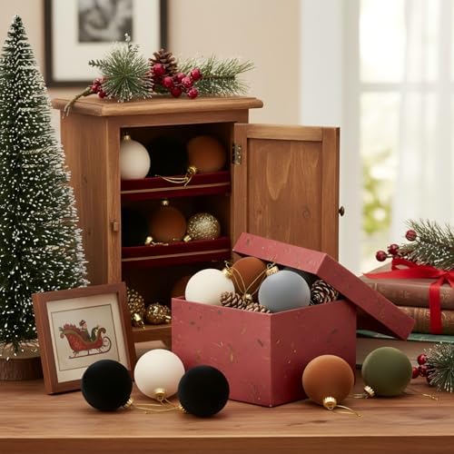 Gemscream 30 Pcs Velvet Christmas Balls, 3.15" Flocked Blue Ornaments,Brown