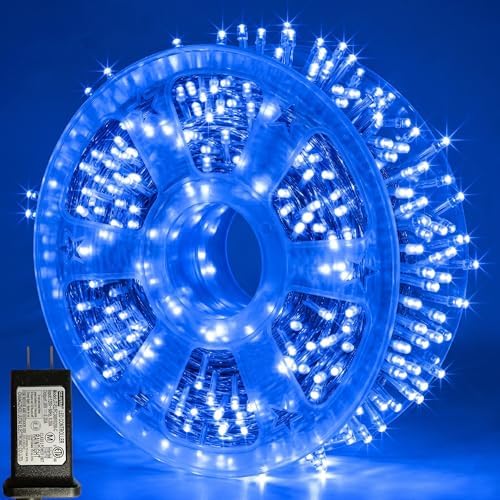 Pooqla 1000 LED Blue Christmas Lights Indoor Outdoor Decorations, 328 ft String Lights Plug in with Timer, 8 Modes Waterproof Clear Wire Twinkle Fairy Lights for Bedroom Xmas Tree Halloween Decor