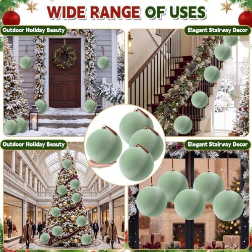 Weysat 6 Pcs 8 Inch Giant Velvet Christmas Ball Ornaments, Sage Green