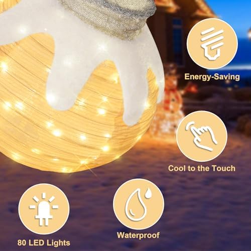 3 Pcs Outdoor Christmas Ornaments, Lighted Pop-Up Holiday Ball Decoration with 240 LED Lights, 8 Light Functions, Lighted Collapsible Christmas Outdoor Decorations for Yard, Patio, Home