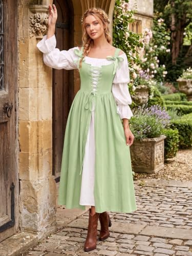 Wenrine Renaissance Costume Womens Lace Up Corset Halloween Medieval Dress