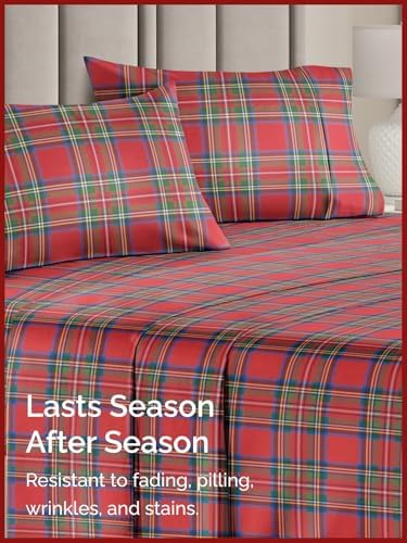 Christmas Sheet Set, Tartan, Festive Holiday Xmas Bedding Set - Full Size