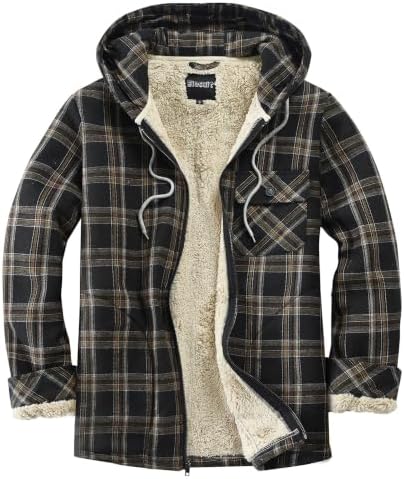 Elesuit Men's Full Zip Fleece Flannel Jacket Shirt Plaid Cotton Hoodie Coat