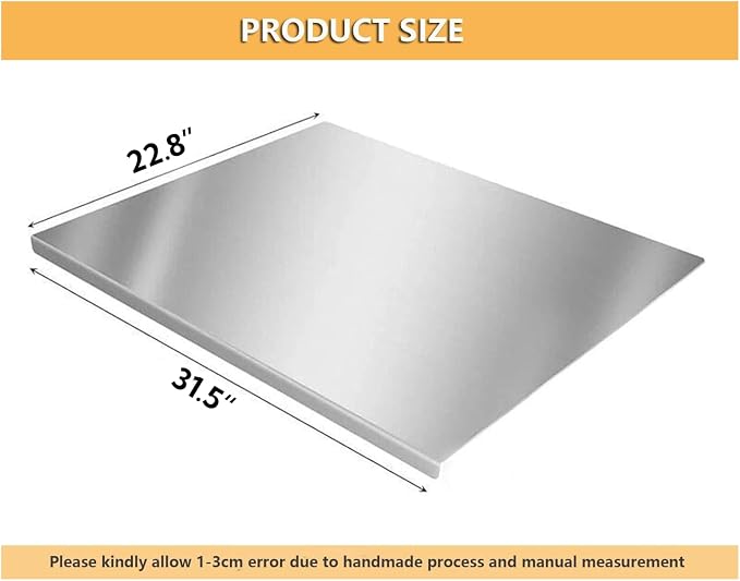 304 Stainless Steel Chopping Board with Lip, 31.5”x 22.8” Large Steel Cutting Board with Rolling Pin, Metal Noodle Board Pastry Board Kneading Dough Board for Kitchen Restaurant