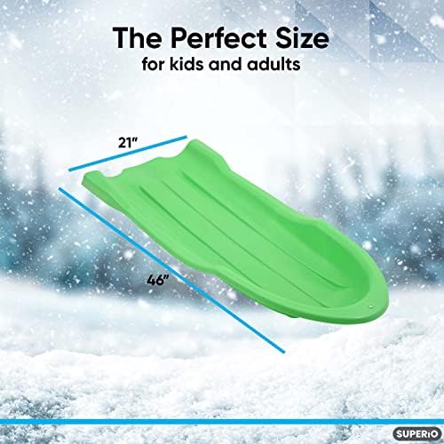 Superio Toboggan Snow Sled- 46” Plastic Slider for Kids and Adults- Heavy Duty Sled for 1 Rider with Pull Ropes for Downhill Sledding, Winter Outdoor Sports