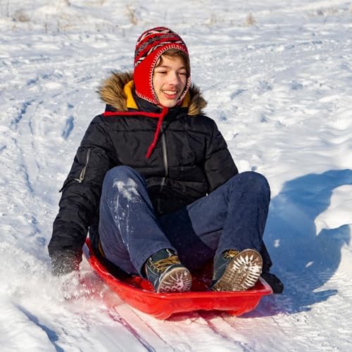 3 Pcs Snow Sleds 35 Inch Plastic Toboggan with Rope for Adults