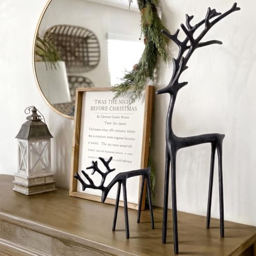 Christmas Decorations - Set of 2 Sculpted Black Metal Reindeer Statues
