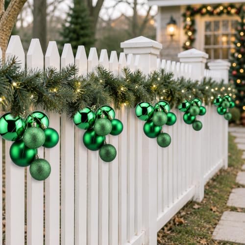 Roowest 4 Sets Large Green Glitter Christmas Ball Clusters Ornaments Decor