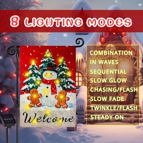 Lighted Christmas Snowman Garden Flag Outdoor Decor, 12x18 In