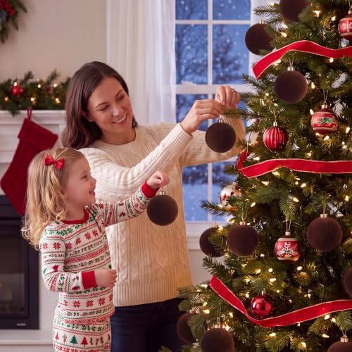 Christmas Ornaments Set Brown Velvet 2.36 in Decorative Balls