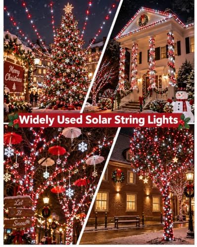 KAQ 2pack 500LED Solar String Lights Outdoor Waterproof Red & White