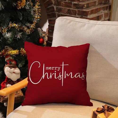 Allorry Christmas Pillow Covers Merry Christmas Throw Pillow Decorative Christmas Red Cotton Cloth Linen Cloth Pillow Cover Sofa Cover Decorative Rectangle Length 20X20 inches
