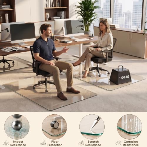 Antok Tempered Glass Chair Mat, 45"x60" Office Chair Mat for Carpet & Hardwood Floors, Heavy Duty 1/5" Desk Chair Mat for Smooth Rolling at Home or Office