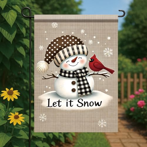 12x18 Inch Snowman Christmas Garden Flag Cardinal Bird Winter Outdoor Yard Decoration Christmas Holiday Seasonal Banner Double Sided Vertical House Lawn Decor for Farmhouse
