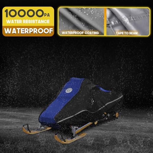 LIBZAKI Snowmobile Cover Waterproof Sled Ski Cover 600D Heavy Duty Oxford Fabric Freeze-Resistant Down to -40°F Compatible with Polaris,Ski-Doo,Arctic Cat,Yamaha,Lynx,Camso,CFMOTO 126"-145" Blue