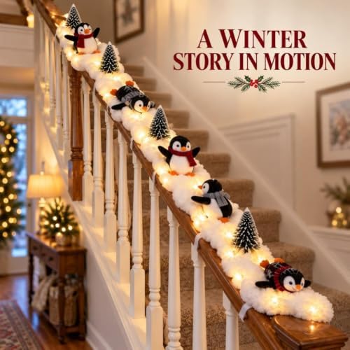 Penguin Christmas Stair Snow Decor, Winter Home Decoration