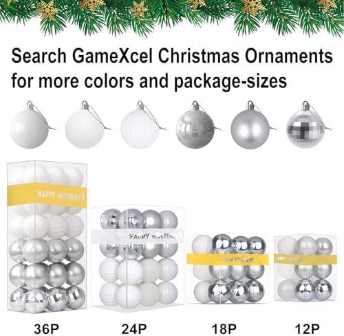 White & Silver 1.6" Small Christmas Balls Christmas Tree Decoration Ornaments Shatterproof Hanging Balls for Birthday Halloween Holiday Wedding Decorations Set of 18pcs