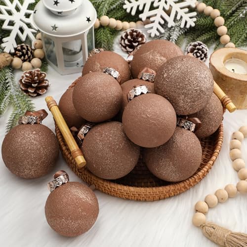 Yunlly 18 Pcs Neutral Christmas Ball Ornaments Textured Xmas Tree Decor Set