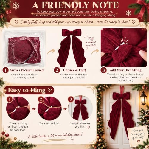 Riceshoot 2 Pcs Large Velvet Christmas Bow Christmas Tree Topper Bow Decor