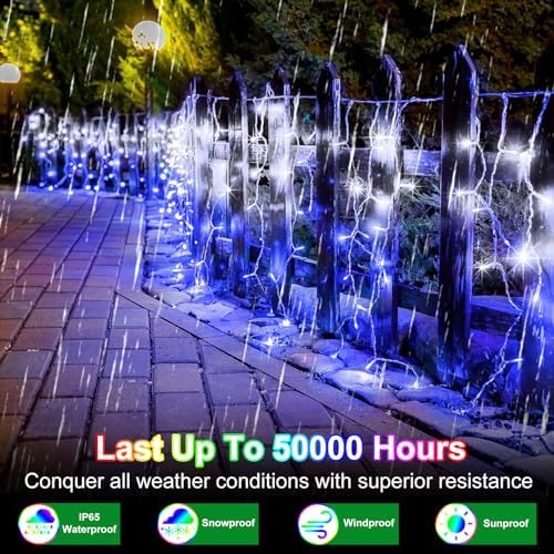 82FT LED Christmas Lights Outdoor with 176 Drops, Christmas Decorations Hanging Lights 616 LED 8 Modes, Fairy String Lights for Wedding Party Holiday Winter Wonderland Decorations Cool White & Blue