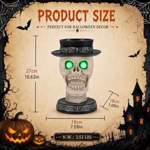 Halloween Skull Candy Bowl with Glowing Eyes and Batteries Included