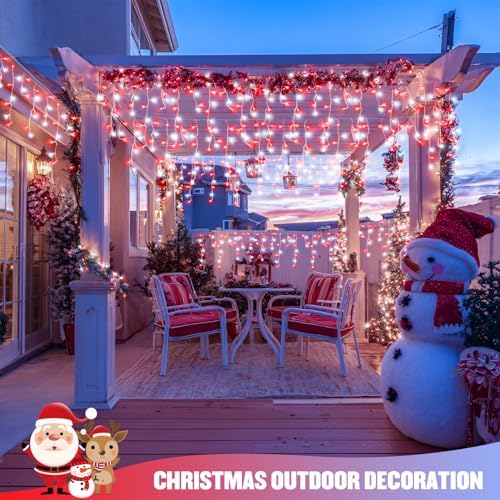 JMEXSUSS 400 LED 38.8 Ft Red and White Icicle Christmas Lights for Outside
