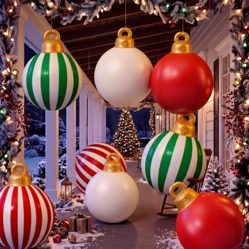 Jetec 8 Pcs Giant Christmas Inflatable Ball Outdoor 24" 16" Stripe Ornament