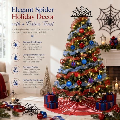 Sosation 26 Pcs Red Blue Spider Theme Christmas Tree Decor Complete Set