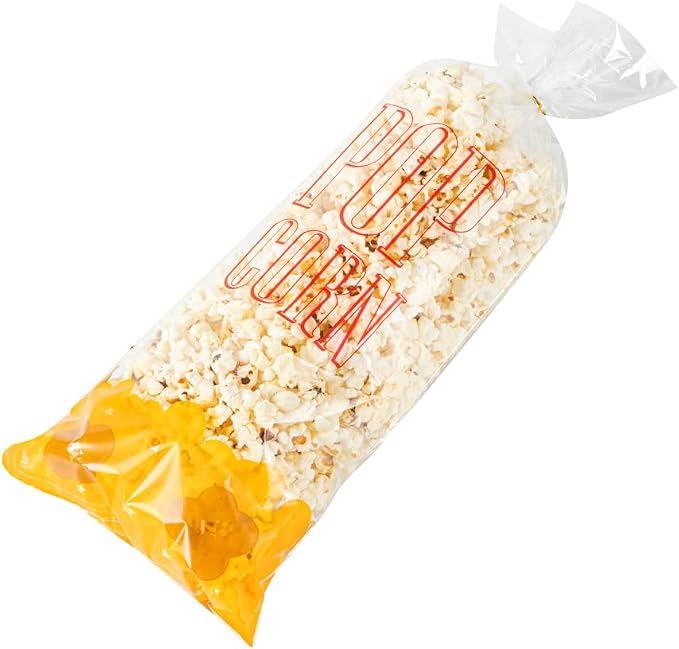 Restaurantware-Bag Tek 17 x 7 Inch Popcorn Bags, 100 Greaseproof Popcorn Favor - Hot & Cold Friendly, Freezable, Clear PE Plastic Carnival, For Event Favors Or Goodie Bags