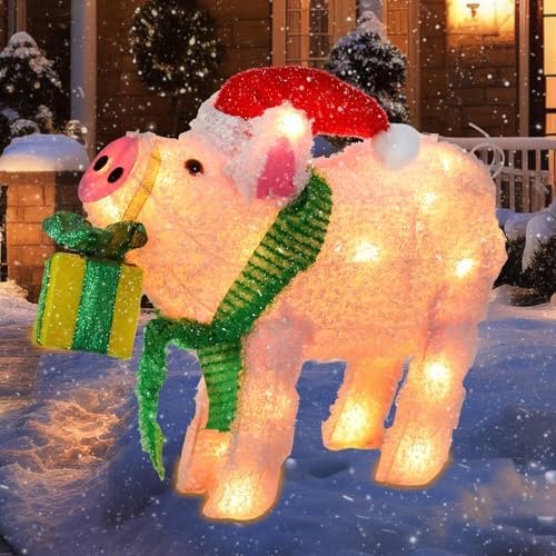15" Lighted Christmas Pig, 3D Pre‑Lit Indoor Outdoor Decor