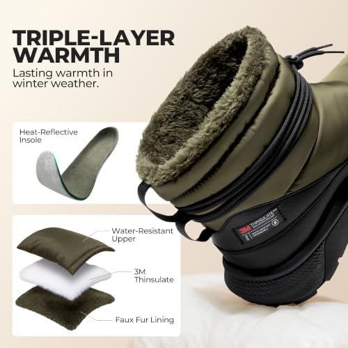 NORTIV 8 Men's Wide Winter Snow Boots Insulated Waterproof Outdoor