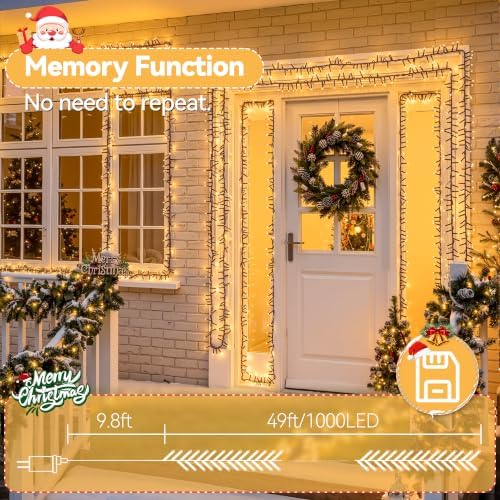 1000 LED 49FT Cluster Lights, Plug in Warm White Christmas Lights