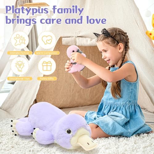 MorisMos Platypus Stuffed Animal, 24" Mommy Platypus Plush with 3 Baby
