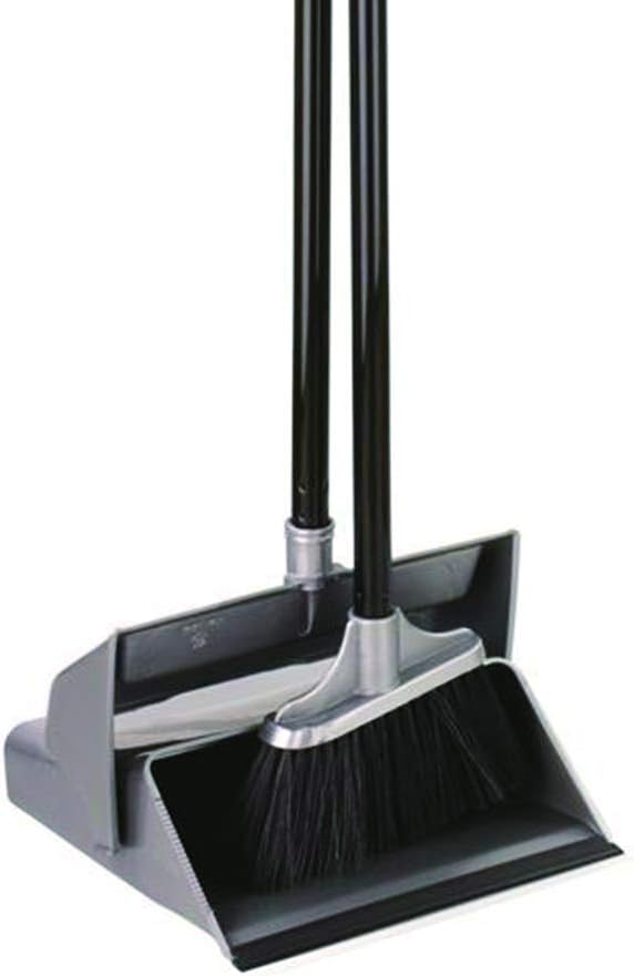 Elliott Basic Lobby Dustpan and Brush Set,Upright Sweeping Broom and Dust Pan Set Ideal for Home use,Supplied with Grey Plan and Black Handles