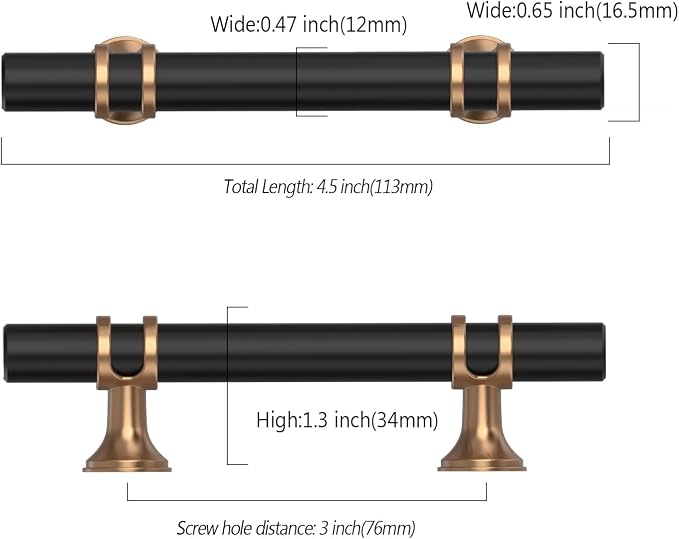 Asidrama 30 Pack 3 Inch(76mm) Champagne Bronze and Matte Black Cabinet Pulls Heavy-Duty Solid Kitchen Cabinet Handles Black Drawer Hardware for Bathrooms Cabinets