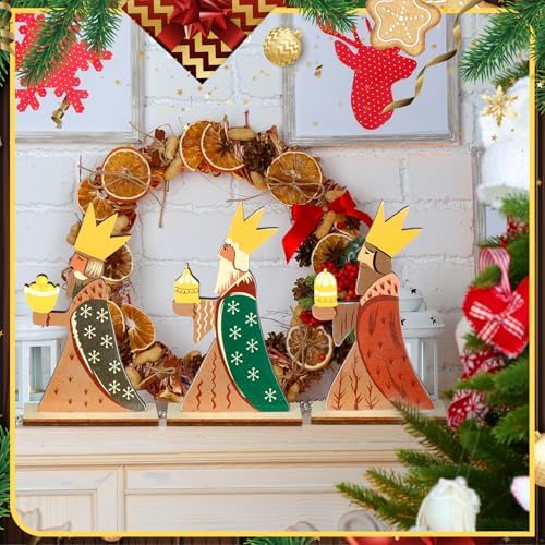 Barydat 3 Pcs The Three Wise Men Table Decor Christmas Wooden Sign