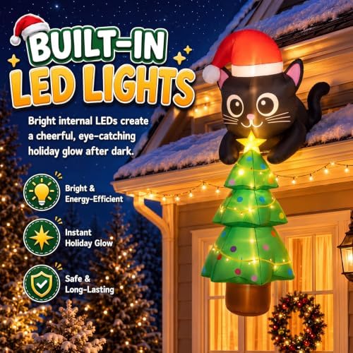 Soulchen 7ft Cat Christmas Inflatable Roof Hanging Outdoor Decorations