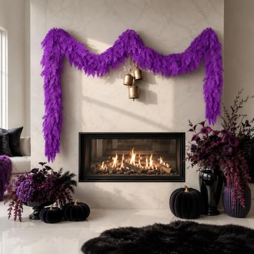 9Ft Halloween Cedar Garland,Purple Real Touch Soft Christmas Decorations