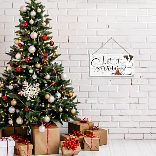 Let it Snow Sign, Christmas Hanging Wood Sign, Winter Decorative Wall Signs, Rustic Winter Wooden Door Signs, Farmhouse Outdoor Wood Christmas Decor, Xmas Wall Alt 6x12 Inches