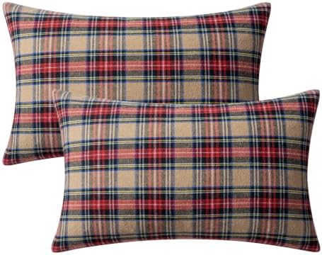 MIULEE Fall Plaid Pillow Covers Scottish Tartan 12x20 Khaki