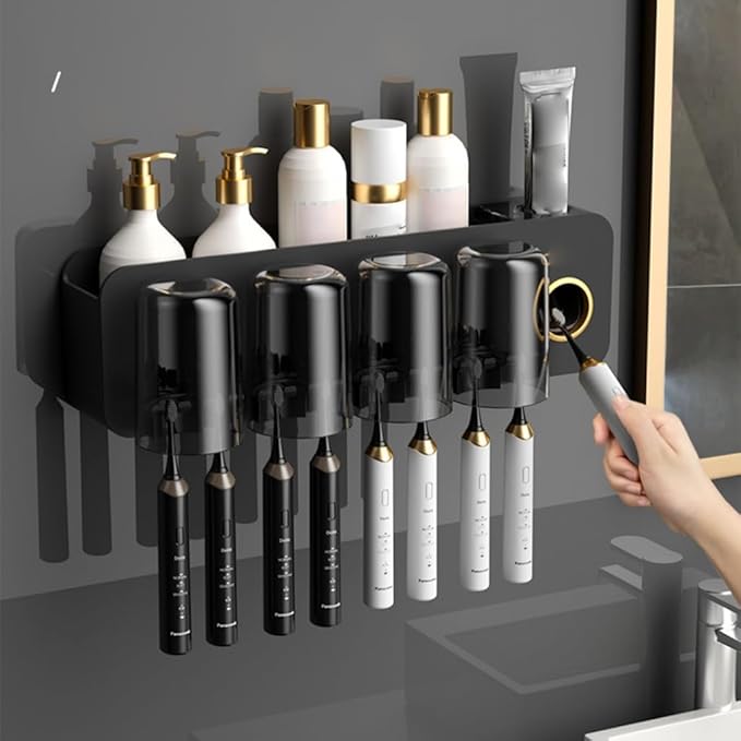 Toothbrush Rack Toothbrush Rack Bathroom Punch-Free Wall-Mounted Electric Brushing Cup Mouthwash Cup Bathroom Shelf Bathroom Toothbrush Holder