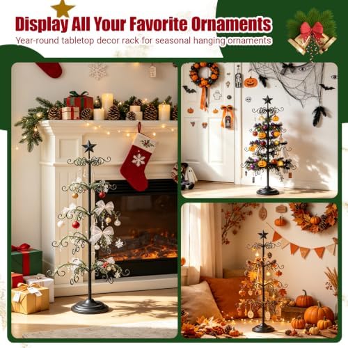 4‑Tier Metal Ornament Display Tree Stand, Wrought Iron Christmas Tree Black