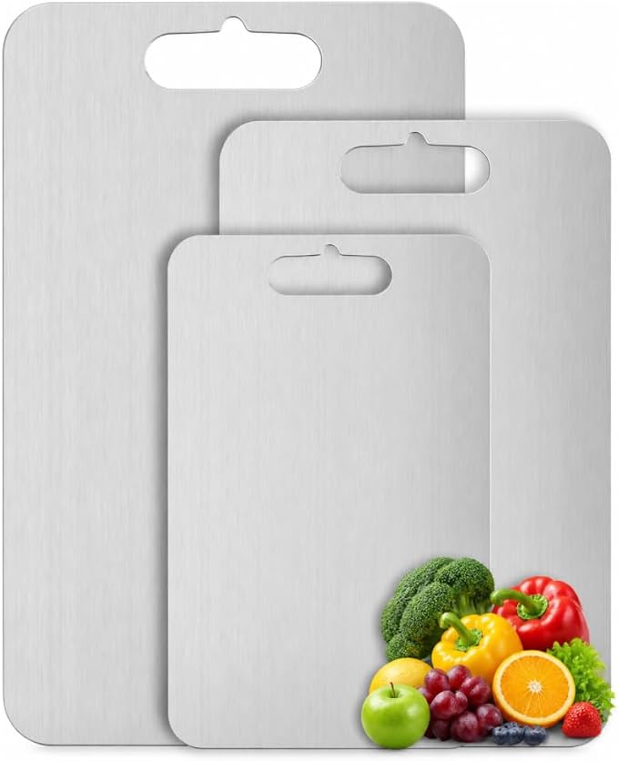 Titanium Cutting Board Set of 3,100% Pure Titanium Cutting Boards for Kitchen, Double Sided Non Toxic Cutting Board, Ideal Charcuterie & Chopping for Meat, Hygiene Durable Dishwashr（XL+L+M)
