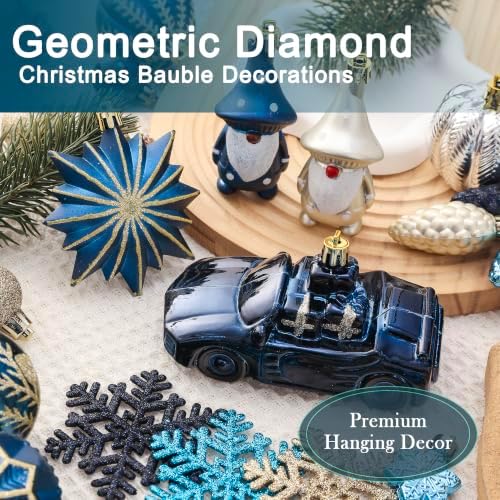 68PCS Christmas Tree Ornaments Set, Blue Navy Gold Christmas Balls and Assorted Decorations, Shatterproof Hanging Ornaments with Hooks for Xmas Tree, Holiday Party Home Decor