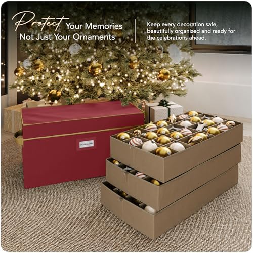 Covermates Adjustable Ornament Storage Box, 25.5" W x 13" D x 12.5" H, Red
