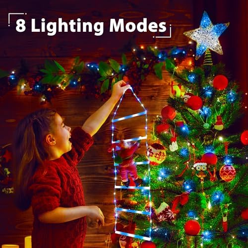 Toodour LED Christmas Light - 2.5FT Christmas Decorative Ladder Lights with Santa Claus, Xmas Decorations Light for Indoor Outdoor, Window, Garden, Home, Wall, Xmas Tree Decor - White & Blue