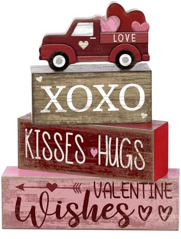 Lineshading 4 Pcs Valentine Signs, Farmhouse Truck Tiered Tray Decor