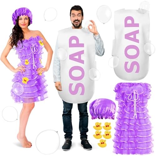 Suhine 23 Pcs Loofah and Soap Costume Set Adults Halloween Couples